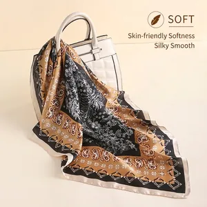 Women Vintage Paisley Horse Print Square Satin Scarf Elegant French Style Printed Polyester Scarf Fashion Shawl Head Wrap Accessory