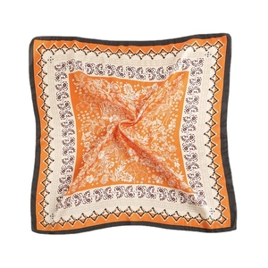 Elegant vintage paisley square silk scarf with orange and cream ethnic elephant patterns