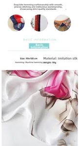 Detail showing machine-rolled edges and pink floral print on 90x180cm silk scarf