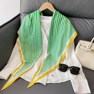 Navy style green striped silk scarf with yellow edges and white chiffon shirt set