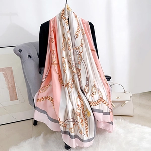 Eleganter Damen Polyester Satin Schal Großer Blumen Kette Bedruckter Schal Leichter Sonnenschutz Schal Modisches Tuch Geschenk