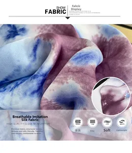 Detail of purple and blue tie-dye chiffon fabric with soft texture and fine weave
