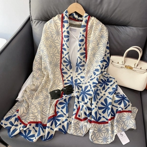 Women Vintage Floral Geometric Printed Scarf Polyester Sun Protection Shawl Artistic Ethnic Style Wrap For Daily Beach Travel