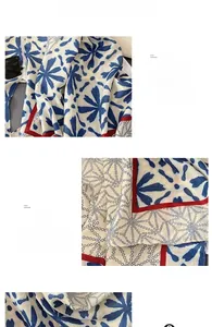 Detail of floral print scarf fabric showing soft cotton-linen texture and rolled edges