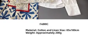 Detail of floral geometric scarf fabric made of cotton and linen, size 85x180cm