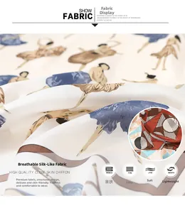 Vue détaillée de la texture du satin de mousseline avec imprimé de danseuse étoile