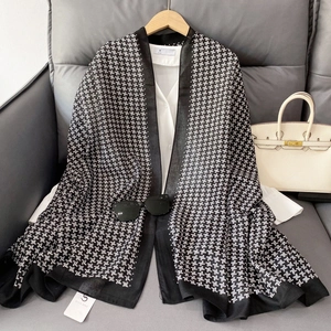 Classic black and white checkered cotton linen scarf and shawl for autumn and winter