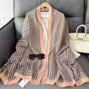 Classic black and white star check cotton linen scarf with soft fringe and stylish drape