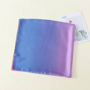 Detailed view of the gradient blue-purple satin scarf with elegant glossy silk texture
