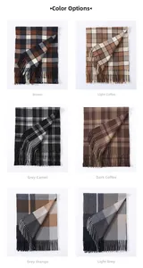 Multiple color options for plaid scarves featuring classic check patterns and tassel edges