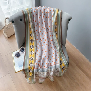 Écharpe chic en coton et lin pour femme avec pois orange et imprimé ethnique élégant