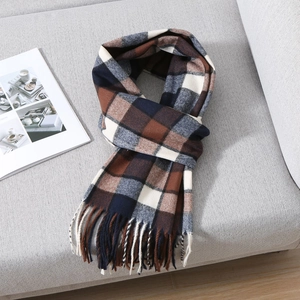 Classic Plaid Winter Scarf For Men Soft Imitation Cashmere Warm Check Pattern Tassel Long Neck Wrap Casual Daily Accessories