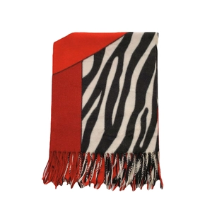Fashionable zebra print shawl for women featuring red stitching and thick soft tassels