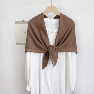 Detailed texture of dark brown cotton linen shawl styled with a white shirt