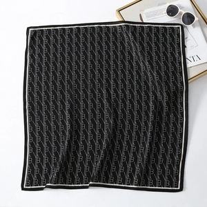 Elegant black and white geometric square silk scarf with B-pattern and chic fashion accessories