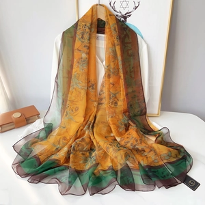 Elegant lightweight floral sun protection beach shawl with nature inspired bamboo leaf prints