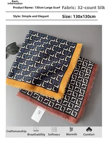 Dettaglio della sciarpa quadrata da 130 cm effetto lino con stampe geometriche e frange