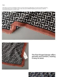 Dettaglio della sciarpa alla moda con bordi sfrangiati e trame con motivi geometrici