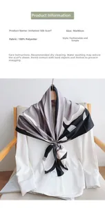 Detail info of 90x90cm polyester twill silk scarf with contrast striped pattern