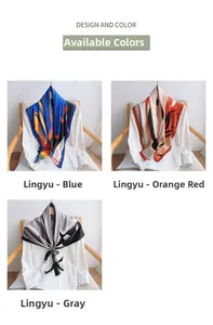 Three color options of large twill silk scarves with abstract feather pattern