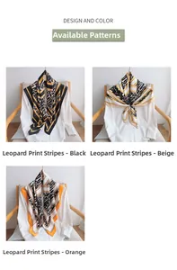 Détails des foulards en soie imprimé léopard en noir, beige et orange élégant