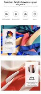 Detail of colorful twill silk scarf showing machine hemmed edges and vibrant ink printing