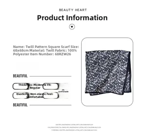 Detailed view of 68x68cm floral square scarf made of 100% polyester herringbone fabric