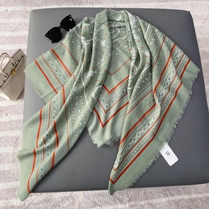 Women's Elegant Polyester Printed Large Square Scarf Paisley Vintage Key Pattern Shawl With Tassels Fashion Commuting Wrap