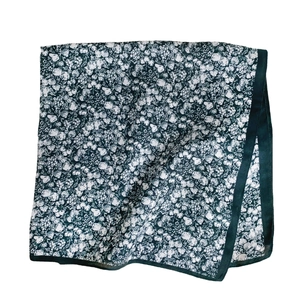 Elegant dark green floral cotton square scarf featuring white pear and berry patterns