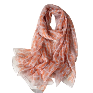 Elegant silk orange and white H-letter pattern shawl beach wrap and sunscreen scarf