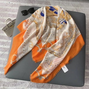 Women Large Square Scarf Equestrian Horse Print Scarf Fashion Shawl With Tassel Edges Elegant Polyester Wrap Scarf For Daily