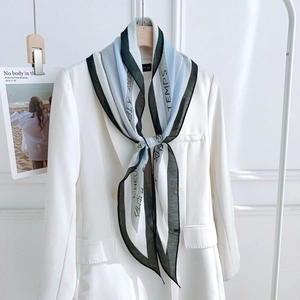 Women Geometric Letter Print Satin Like Scarf Elegant Pointed Diamond Neck Scarf Minimalist French Style Decorative Scarf