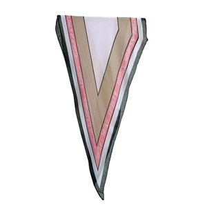 French style triangle silk scarf with geometric V-shape pattern and elegant text design