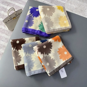 Elegant floral cotton linen scarves in various colors with large chrysanthemum patterns