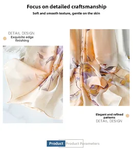 Macro detail of high-quality floral chiffon scarf showing delicate rolled hem stitching