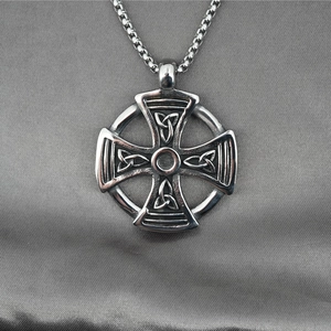 Collier Croix Celtique Vintage En Acier Inoxydable Pendentif Viking En Acier Titane Bijoux Religieux Pour Hommes Argent Rétro