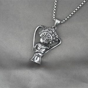 Collier avec pendentif personnage d'opéra chinois et chaîne box en acier rétro