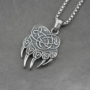 Collier Pendentif Griffe d'Ours Viking Vintage Acier au Titane Nœud Celtique Bijoux Animaux Dominateurs pour Homme Fête