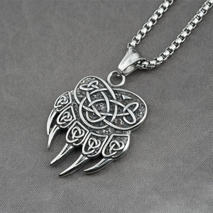 Collier pendentif griffe d'ours en acier rétro avec motifs celtiques sur chaîne box