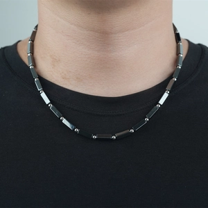 Minimalist Titanium Steel Hematite Beaded Necklace Geometric Rectangle Stone Chain For Men Women Daily Industrial Jewelry