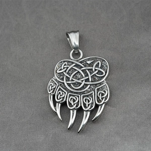 Pendentif griffe d'ours rétro en acier inoxydable avec motifs de nœuds celtiques pour hommes