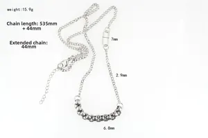 Detailed specs of the stainless steel Cuban link necklace with 535mm length and 15.9g weight