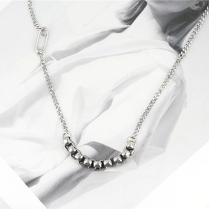 Industrial style stainless steel Cuban link necklace with paperclip buckle design