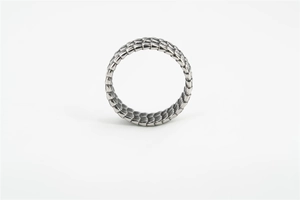 Macro shot of punk style titanium steel dragon scale ring with antique silver finish