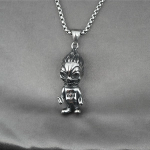 Punk Skelett Junge Anhänger Halskette Edelstahl Hexagramm Gothic Streetwear Hip Hop Schmuck Vintage Silber Halsketten