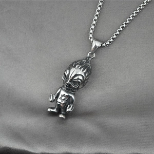 Punk-Stil Edelstahl Cartoon Totenkopf Anhänger Halskette mit Hexagramm auf einer Kette