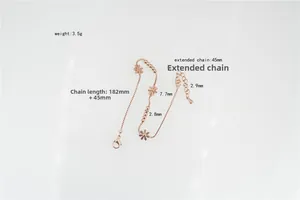Detailed size specifications for rose gold daisy flower bracelet with adjustable chain