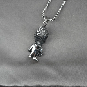 Cartoon Jungen 3D Anhänger Halskette aus poliertem Titanstahl mit Box Kette Hip Hop Stil