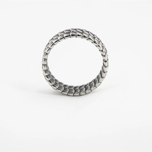 Punk style dragon scale patterned titanium steel ring for men in vintage silver finish