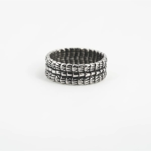 Retro punk dragon scale pattern ring in silver stainless steel for men's fashion